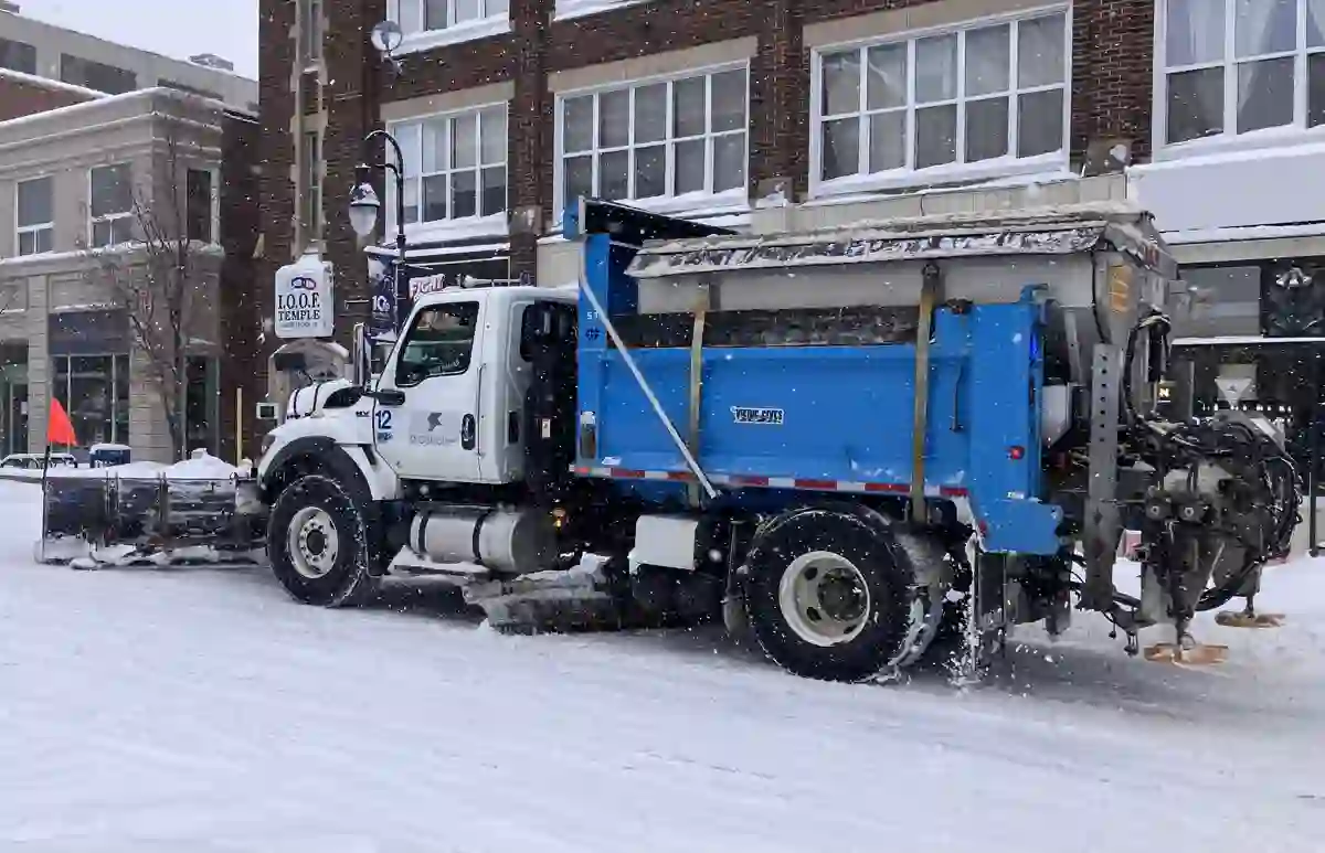 Snow plow truck clearing roads