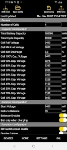 Overkill Solar BMS app settings screen showing per-cell voltage and capacity configuration