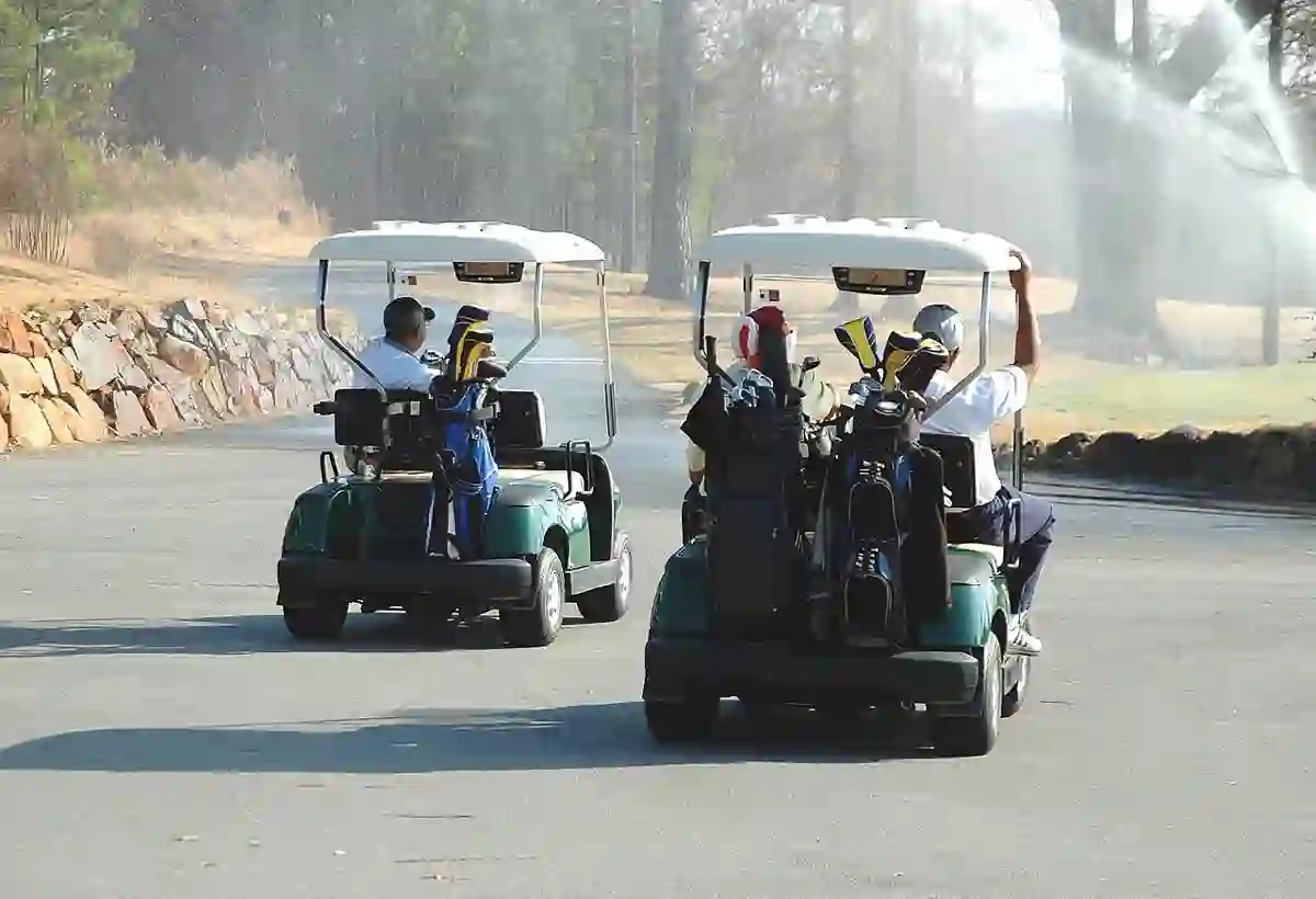Golf carts on a golf course