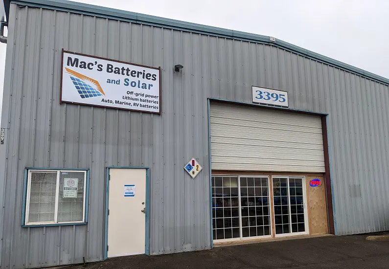 Mac's Batteries storefront in Eugene, Oregon